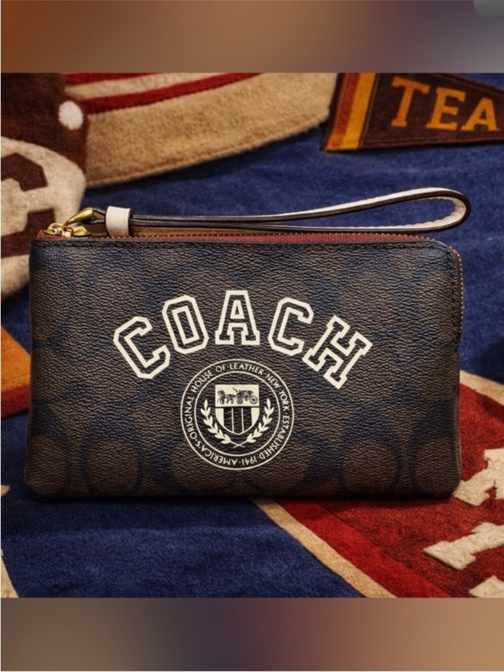 Coach Corner Zip Wristlet in Signature Canvas with Varsity Motif, NWT/Box - Picture 14 of 15